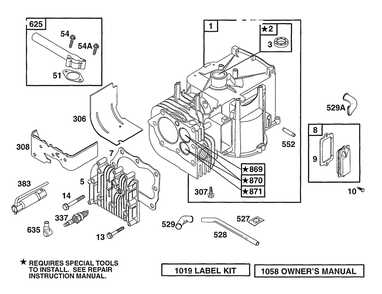 Cylinder, Head Diagram and Parts List for 133702-0135-XX  Briggs and Stratton Engine